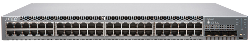 EX3400-48T 48-port 10/100/1000BaseT Ethernet Switch with 4 x 1/10GbE SFP/SFP+ and 2 x 40GbE QSFP+ uplink ports